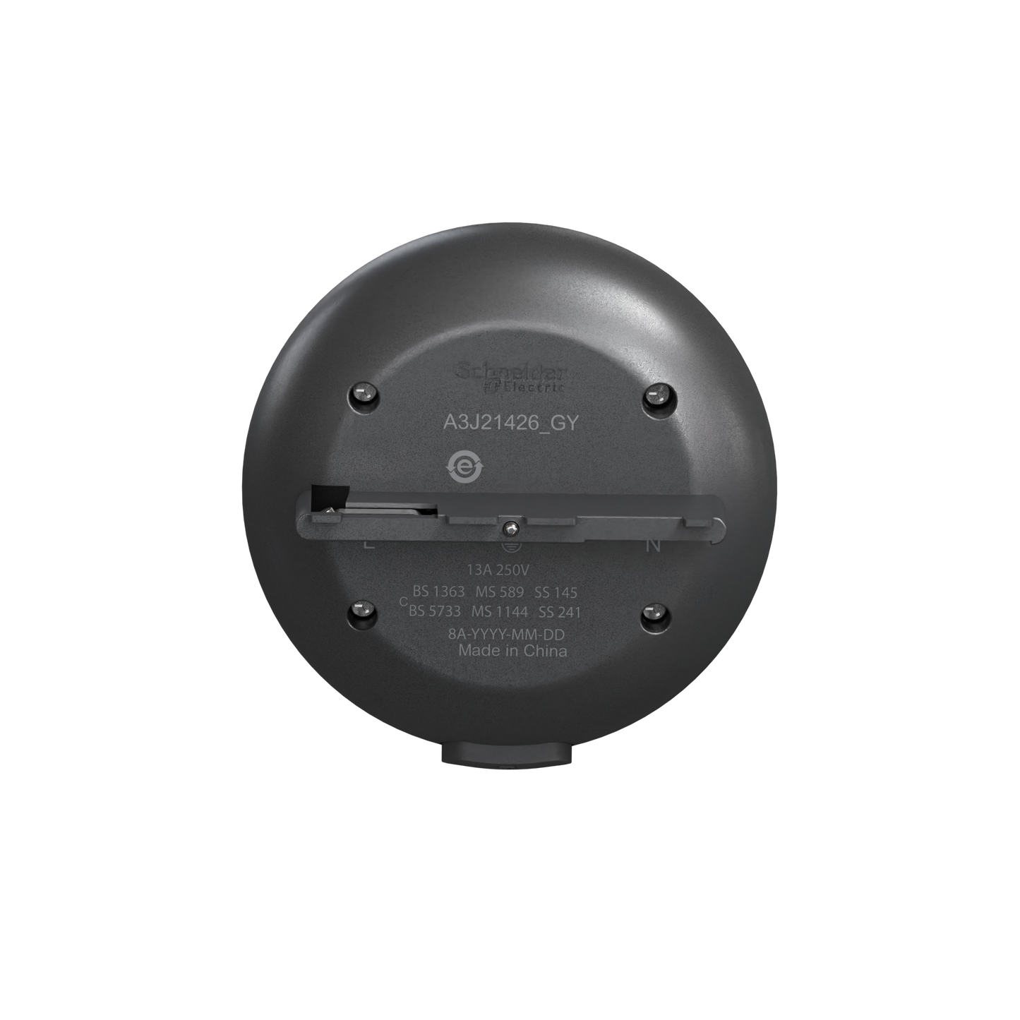 施耐德電氣 Easy Series 明裝式電力軌道 13A 250V 三極插座連保護門插座模組 夜幕黑(GY)