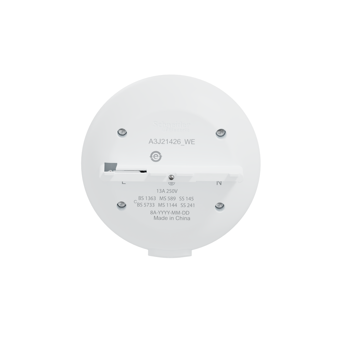 施耐德電氣 Easy Series 明裝式電力軌道 施耐德電氣 13A 250V 三極插座連保護門插座模組 月影白(WE)