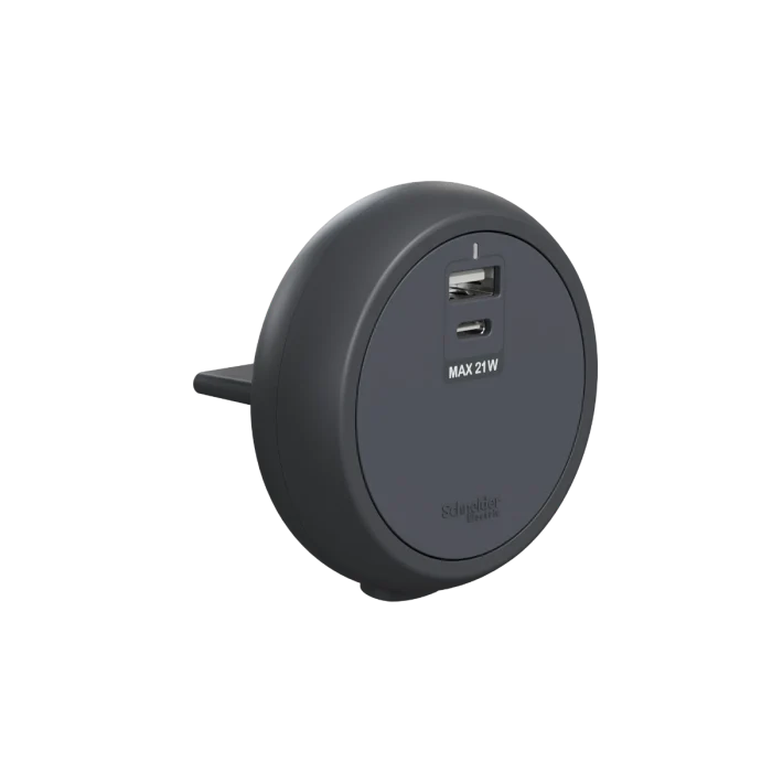 施耐德電氣 Easy Series 明裝式電力軌道 Type A+C USB模組 夜幕黑(GY)