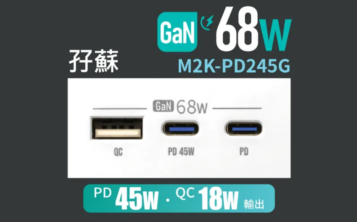 M2K GaN68W 白色 Type-C/USB 電制插座 (USB孖蘇)