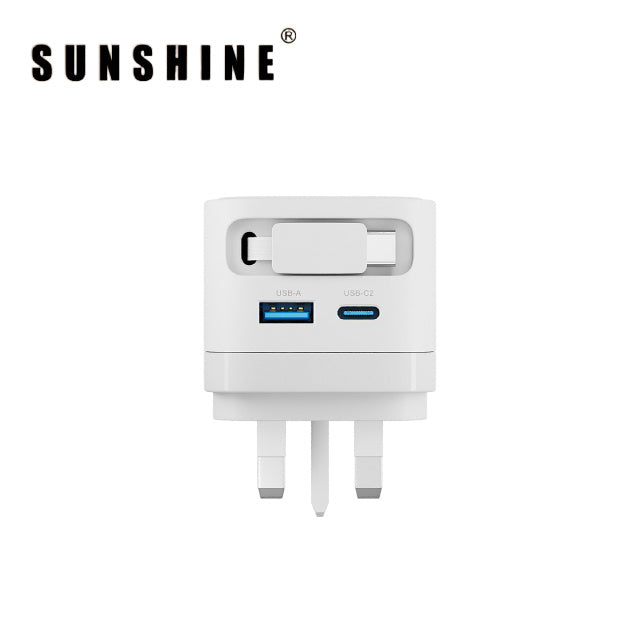 陽光 SUNSHINE 1C1A 35W GaN 氮化鎵插牆式快速充電器 附伸縮USB-C充電線 MPF-35BK/WH