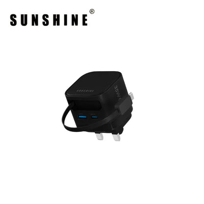 陽光 SUNSHINE 1C1A 35W GaN 氮化鎵插牆式快速充電器 附伸縮USB-C充電線 MPF-35BK/WH