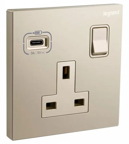 Galion 系列 13A 單位有掣連USB TYPE C 插座 (Type C USB單蘇)