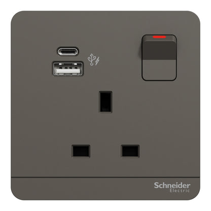 奐尚 Schneider 施耐德 AvatarOn 奐尚系列燈制掣面 13A 單位有掣連USB Type A & Type C 插座(USB typeC 單蘇)