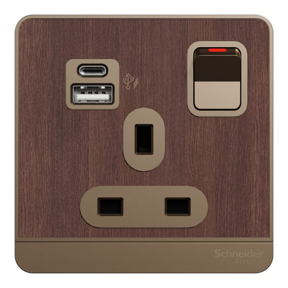 奐尚 Schneider 施耐德 AvatarOn 奐尚系列燈制掣面 13A 單位有掣連USB Type A & Type C 插座(USB typeC 單蘇)