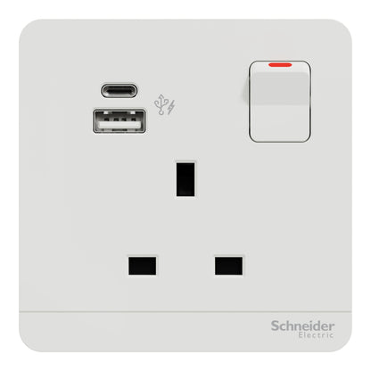 奐尚 Schneider 施耐德 AvatarOn 奐尚系列燈制掣面 13A 單位有掣連USB Type A & Type C 插座(USB typeC 單蘇)