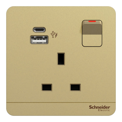 奐尚 Schneider 施耐德 AvatarOn 奐尚系列燈制掣面 13A 單位有掣連USB Type A & Type C 插座(USB typeC 單蘇)